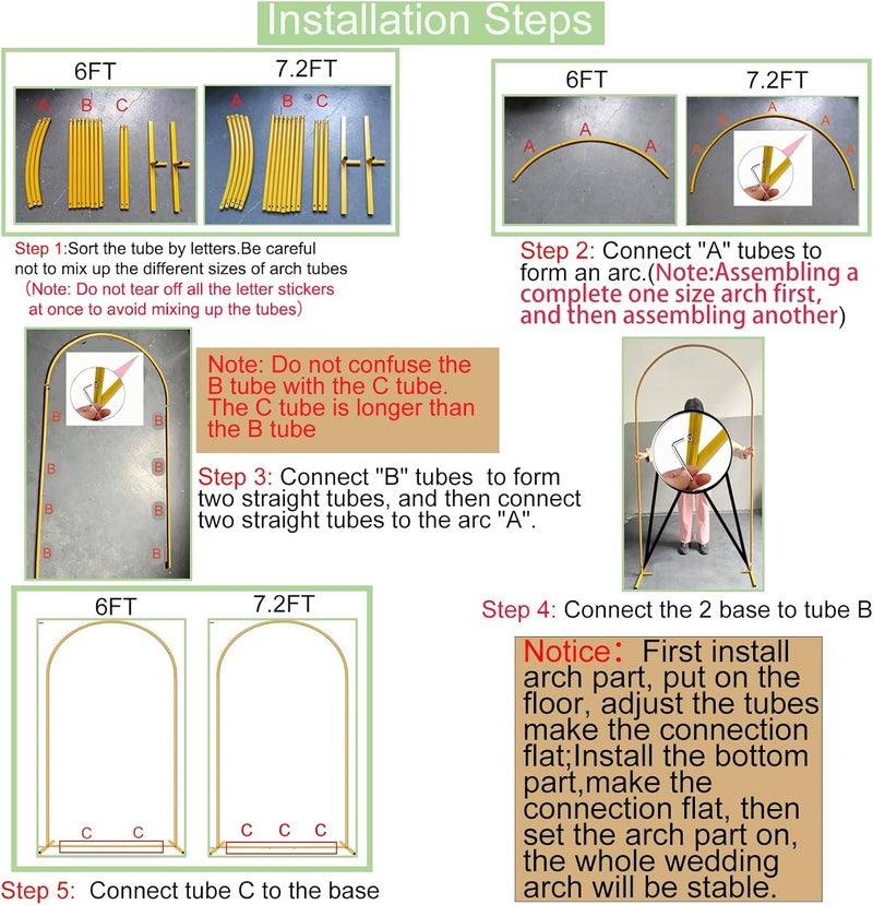ParseBio Wedding Arch Backdrop Stand Set of 2 (7.2FT, 6FT),Gold Metal Arch Backdrop Stand,Balloon Arch Stand for Wedding Ceremony Baby Shower Outdoor Indoor Birthday Party Graduation Decoration - Image 4